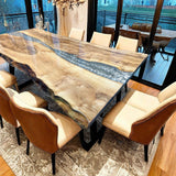 Custom Walnut Epoxy Resin River Table Pearl Silver Resin WRT-16
