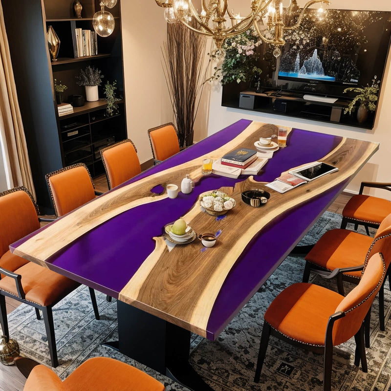 Custom Walnut Epoxy Resin River Table Purple Resin WRT-43