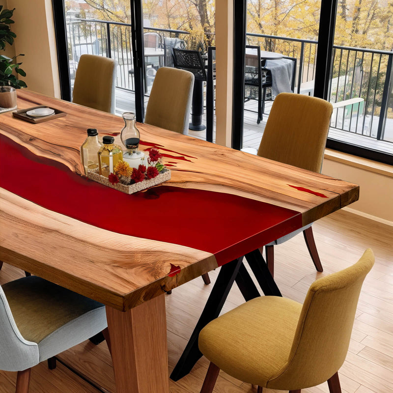 Custom Walnut Epoxy Resin River Table Red Resin WRT-03