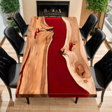 Custom Walnut Epoxy Resin River Table Red Resin WRT-03