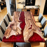Custom Walnut Epoxy Resin River Table Red Resin WRT-44