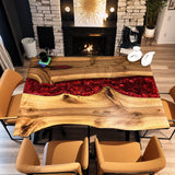 Custom Walnut Epoxy Resin River Table Red Resin WRT-35