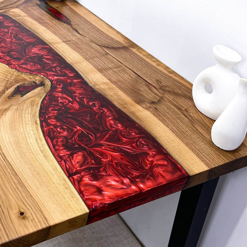 Custom Walnut Epoxy Resin River Table Red Resin WRT-35