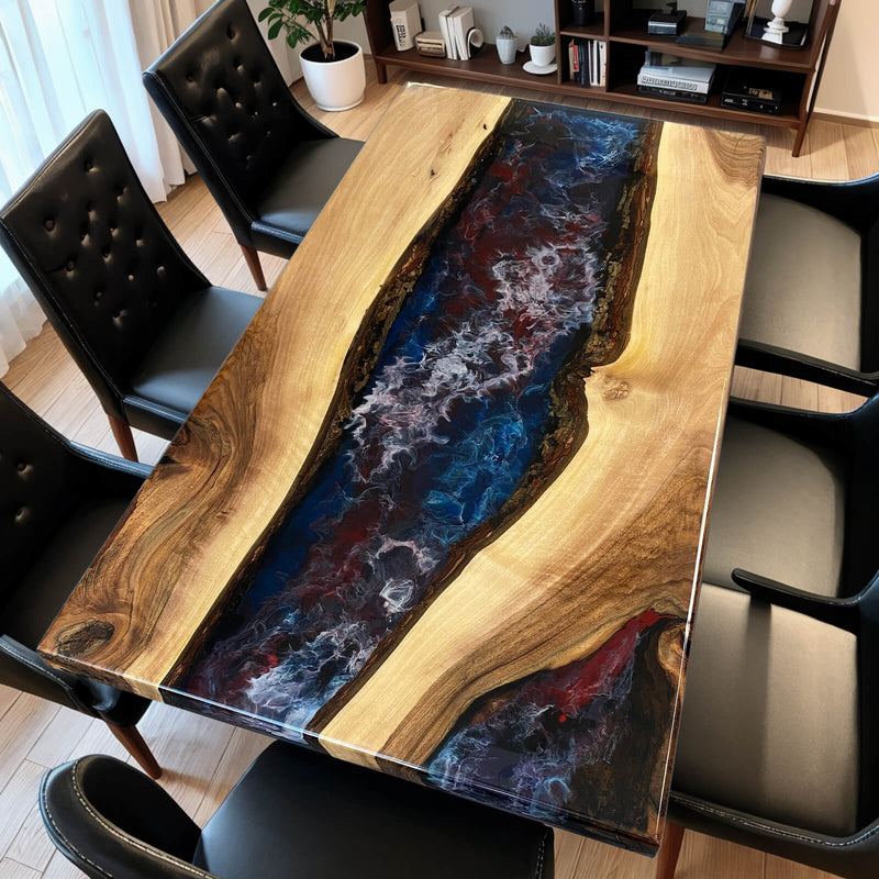 Custom Walnut Epoxy Resin River Table Red White Blue Resin WRT-28