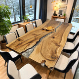 Custom Walnut Epoxy Resin River Table Silver Resin WRT-32