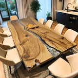 Custom Walnut Epoxy Resin River Table Silver Resin WRT-32
