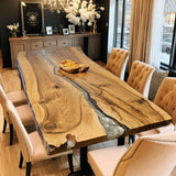 Custom Walnut Epoxy Resin River Table Silver Resin WRT-32