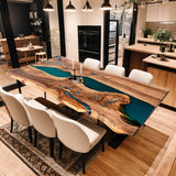Custom Walnut Epoxy Resin River Table Turquoise Resin WRT-41