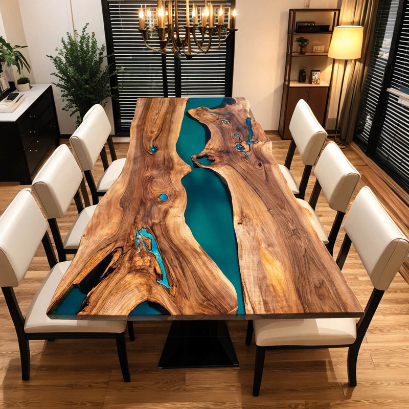 Custom Walnut Epoxy Resin River Table Turquoise Resin WRT-41