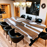 Custom Walnut Epoxy Resin River Table White Resin WRT-52