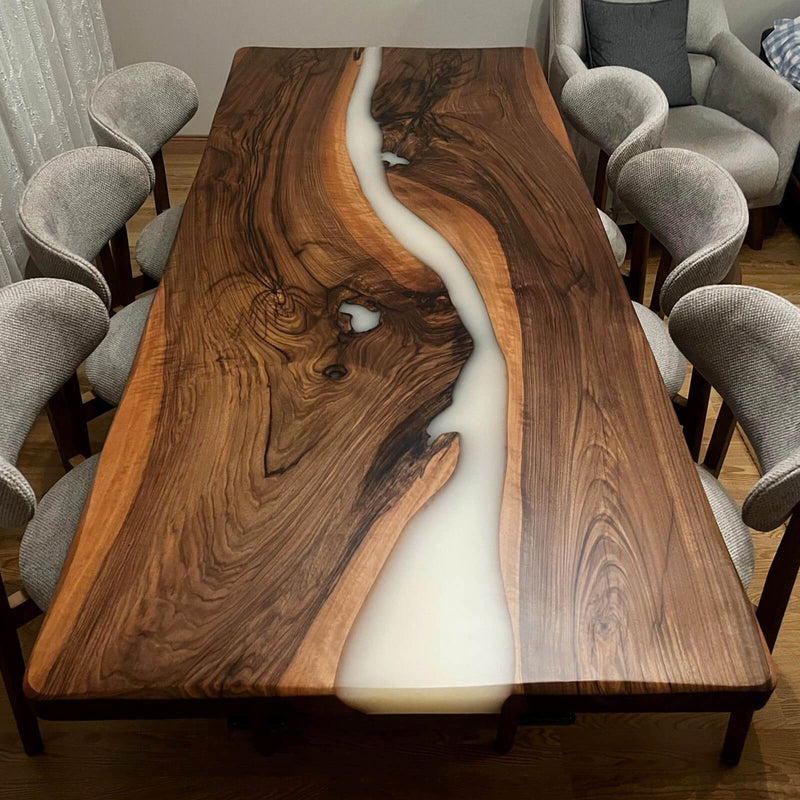 Custom Black Walnut Epoxy Resin River Table White Resin BRT-90