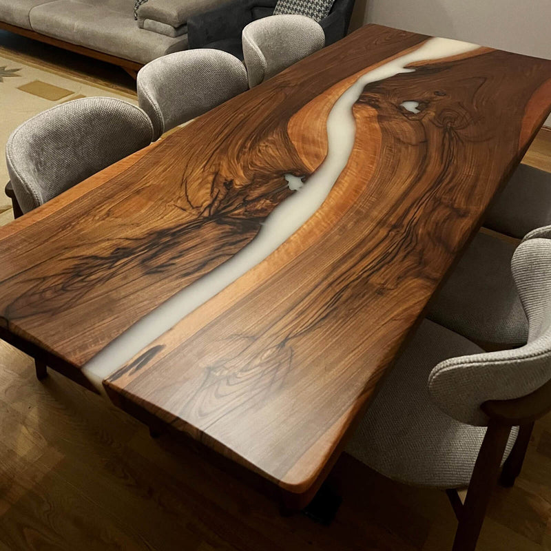 Custom Black Walnut Epoxy Resin River Table White Resin BRT-90