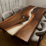 Custom Black Walnut Epoxy Resin River Table White Resin BRT-90