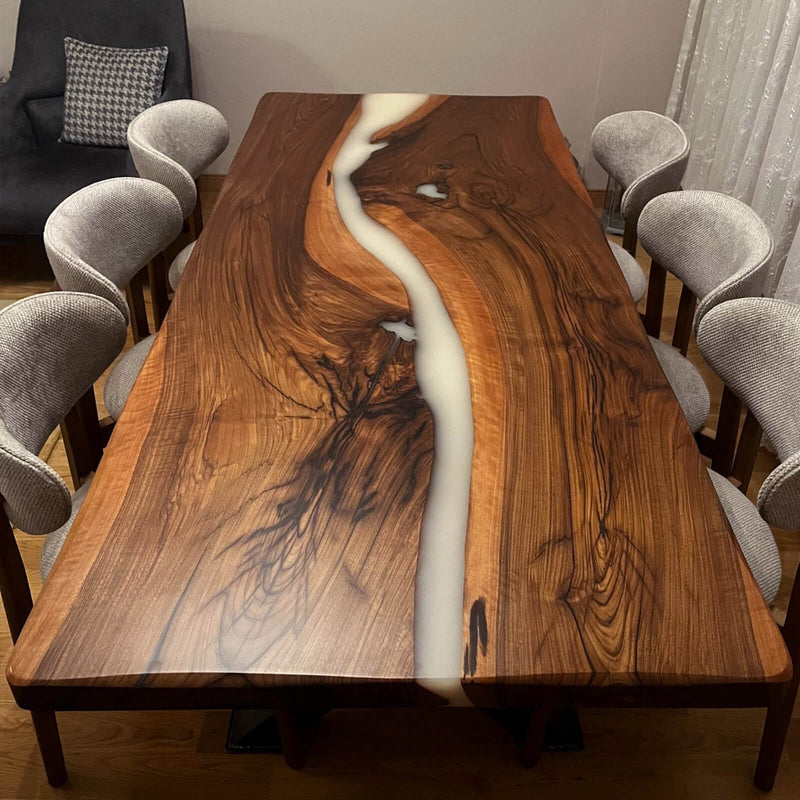 Custom Black Walnut Epoxy Resin River Table White Resin BRT-90
