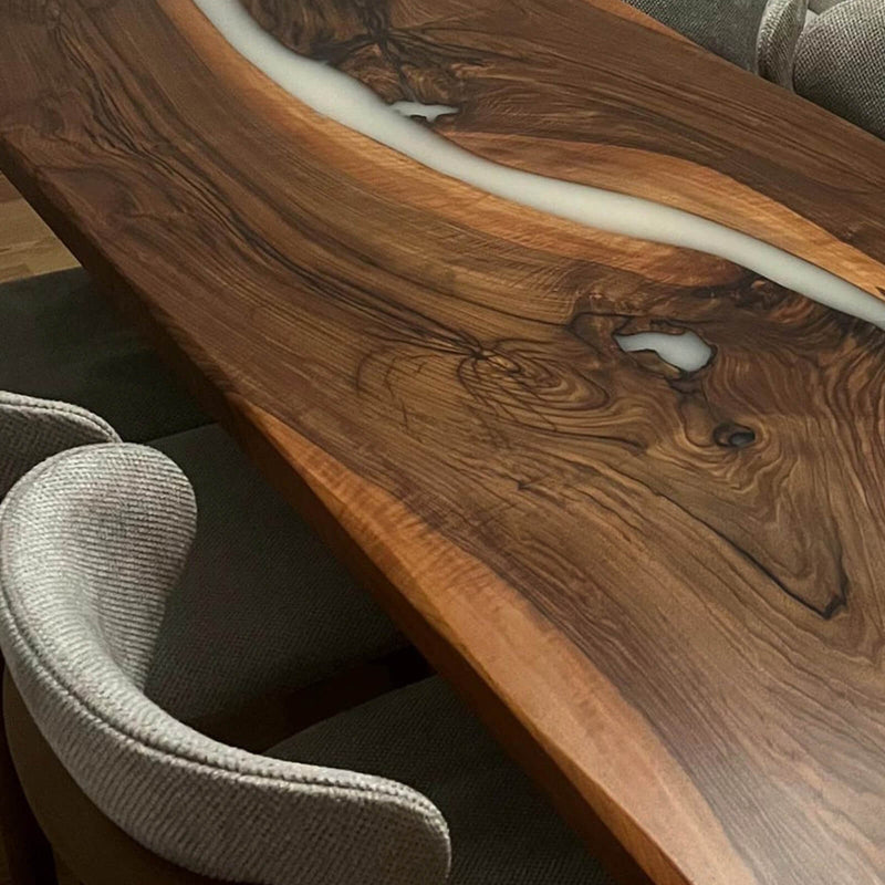 Custom Black Walnut Epoxy Resin River Table White Resin BRT-90