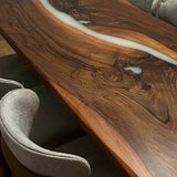 Custom Black Walnut Epoxy Resin River Table White Resin BRT-90
