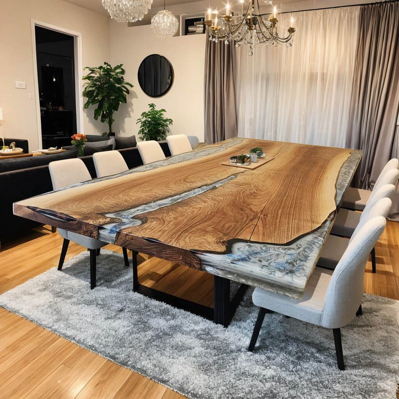 Custom Walnut Epoxy Resin River Table White Resin WRT-33