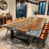 Custom Walnut Epoxy Resin River Table White Resin WRT-33
