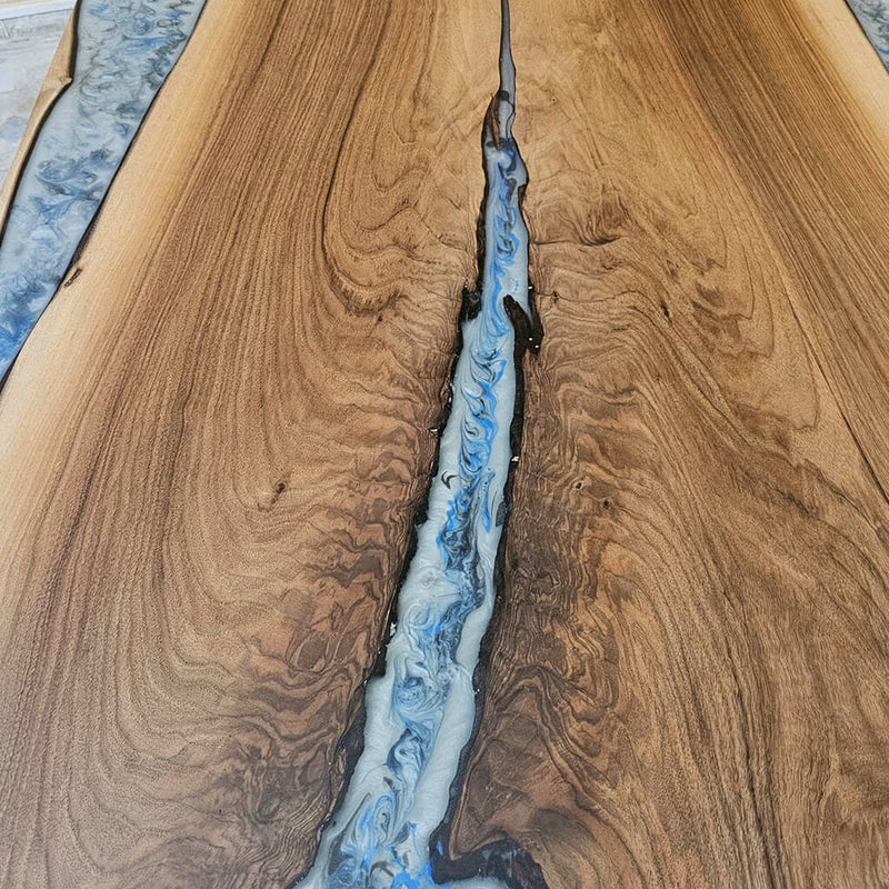 Custom Walnut Epoxy Resin River Table White Resin WRT-33