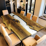 Custom Walnut Epoxy Resin River Table White Resin WRT-36