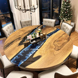 Custom Walnut Epoxy Resin Round Coffee Table Blue Ocean CRT-52