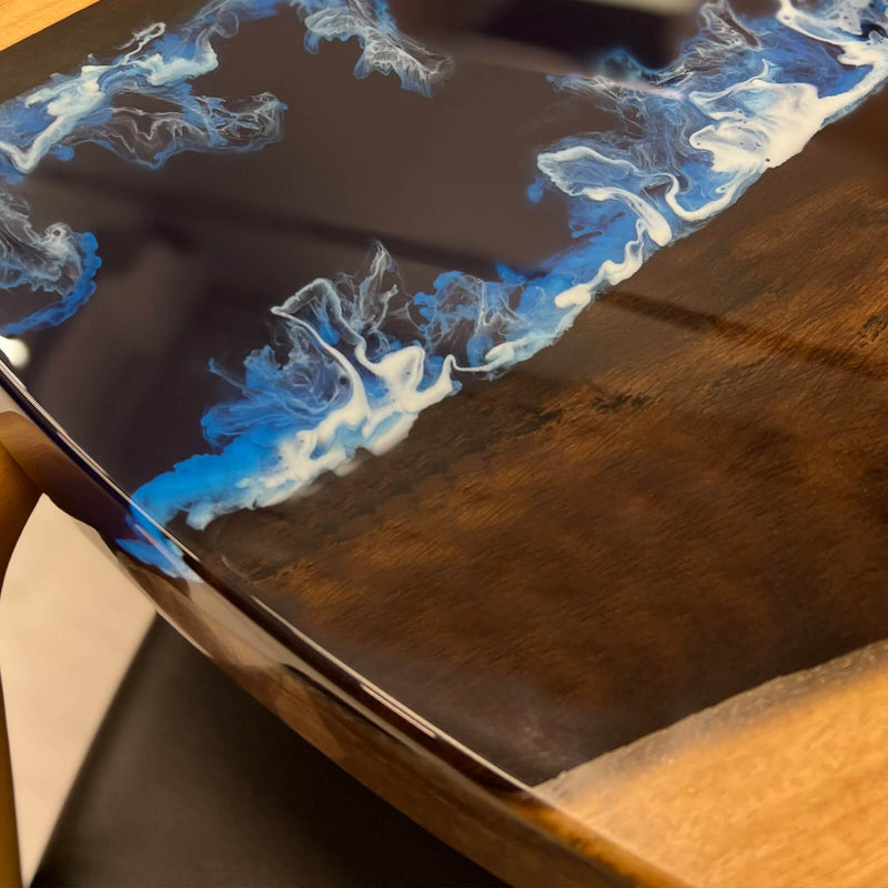 Custom Walnut Epoxy Resin Round Coffee Table Blue Ocean CRT-52