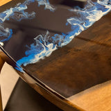 Custom Walnut Epoxy Resin Round Coffee Table Blue Ocean CRT-52