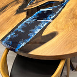 Custom Walnut Epoxy Resin Round Coffee Table Blue Ocean CRT-52