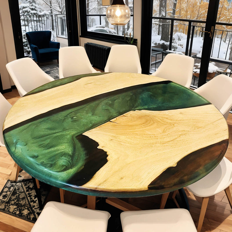 Custom Walnut Epoxy Resin Round Coffee Table Green Resin CRT-51