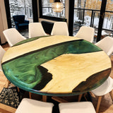 Custom Walnut Epoxy Resin Round Coffee Table Green Resin CRT-51