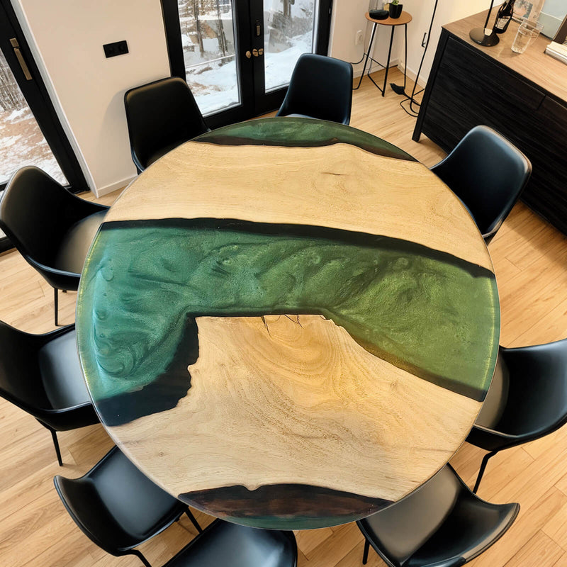 Custom Walnut Epoxy Resin Round Coffee Table Green Resin CRT-51