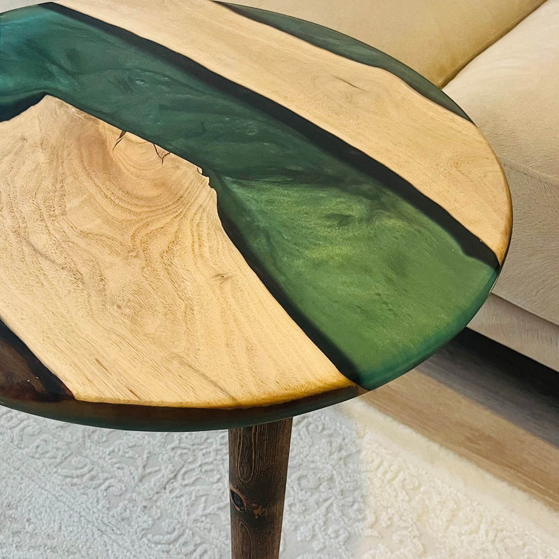 Custom Walnut Epoxy Resin Round Coffee Table Green Resin CRT-51