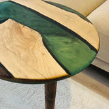 Custom Walnut Epoxy Resin Round Coffee Table Green Resin CRT-51