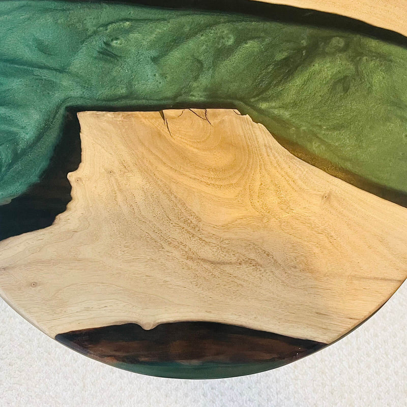 Custom Walnut Epoxy Resin Round Coffee Table Green Resin CRT-51
