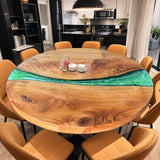 Custom Walnut Epoxy Resin Round Coffee Table Green Resin CRT-50