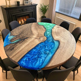 Custom Walnut Epoxy Resin Round Coffee Table Green Blue Resin CRT-56