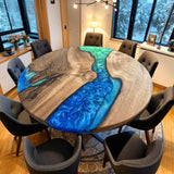 Custom Walnut Epoxy Resin Round Coffee Table Green Blue Resin CRT-56