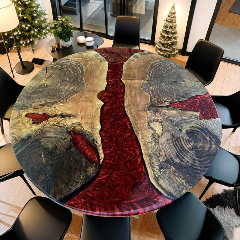 Custom Walnut Epoxy Resin Round Coffee Table Red Resin CRT-54