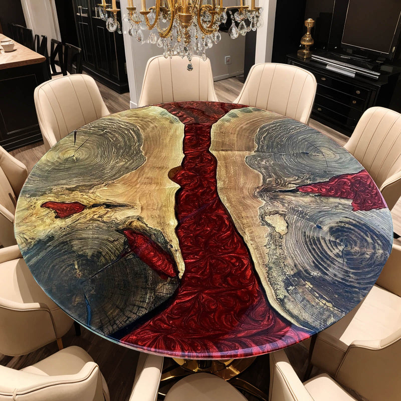 Custom Walnut Epoxy Resin Round Coffee Table Red Resin CRT-54