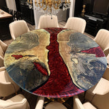 Custom Walnut Epoxy Resin Round Coffee Table Red Resin CRT-54