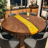 Custom Walnut Epoxy Resin Round Coffee Table Yellow Resin CRT-53