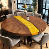 Custom Walnut Epoxy Resin Round Coffee Table Yellow Resin CRT-53