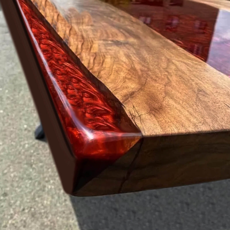 Custom Walnut Wood Epoxy Resin River Table Red Resin WRT-54