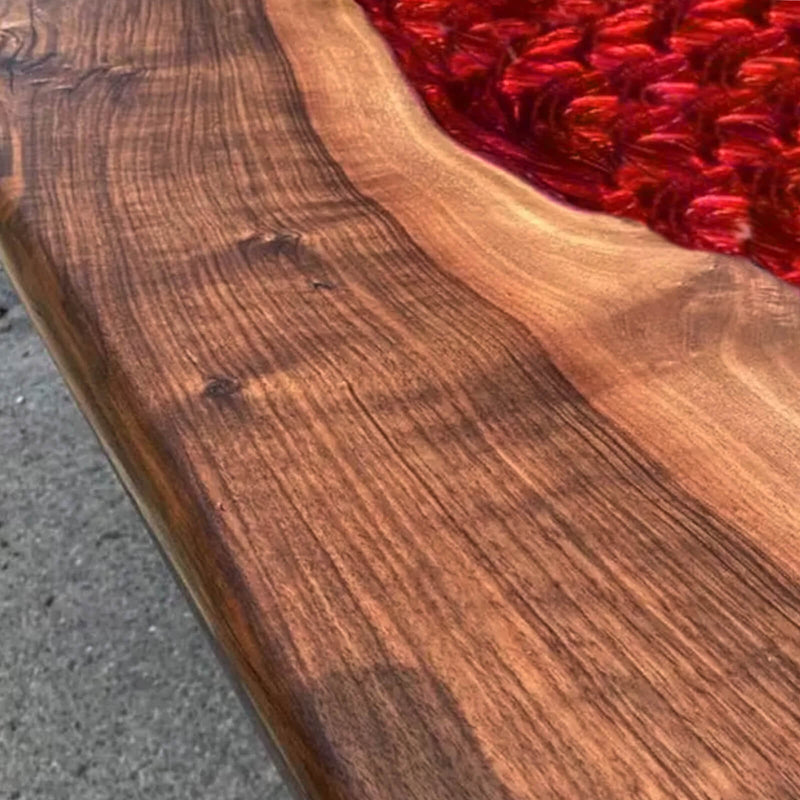 Custom Walnut Wood Epoxy Resin River Table Red Resin WRT-54