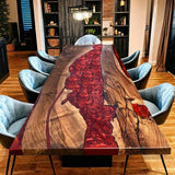 Custom Walnut Wood Epoxy Resin River Table Red Resin WRT-54
