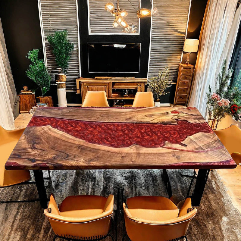 Custom Walnut Wood Epoxy Resin River Table Red Resin WRT-54