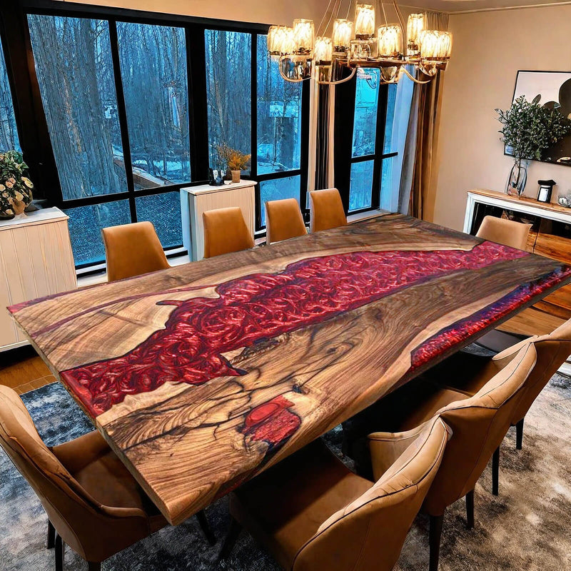 Custom Walnut Wood Epoxy Resin River Table Red Resin WRT-54