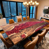 Custom Walnut Wood Epoxy Resin River Table Red Resin WRT-54