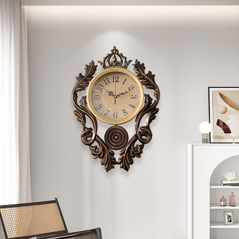 Retro Palace-style Carved Wrought Iron Wall Clock Luxury Livingroom Wall Decoration