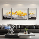 Three-panel Landscape Painting Depicting The Golden Mountains Under Sun Painting for Living room